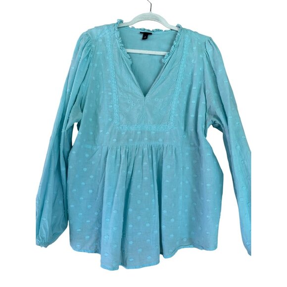 Torrid Light Blue Eyelet Clip Dot Long Sleeve Cotton Top Blouse Womens Size 2X - Picture 3 of 14